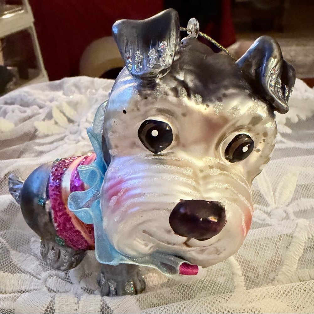 Hand Blown Glass Charming Shih Tzu Dog Holiday Ornament